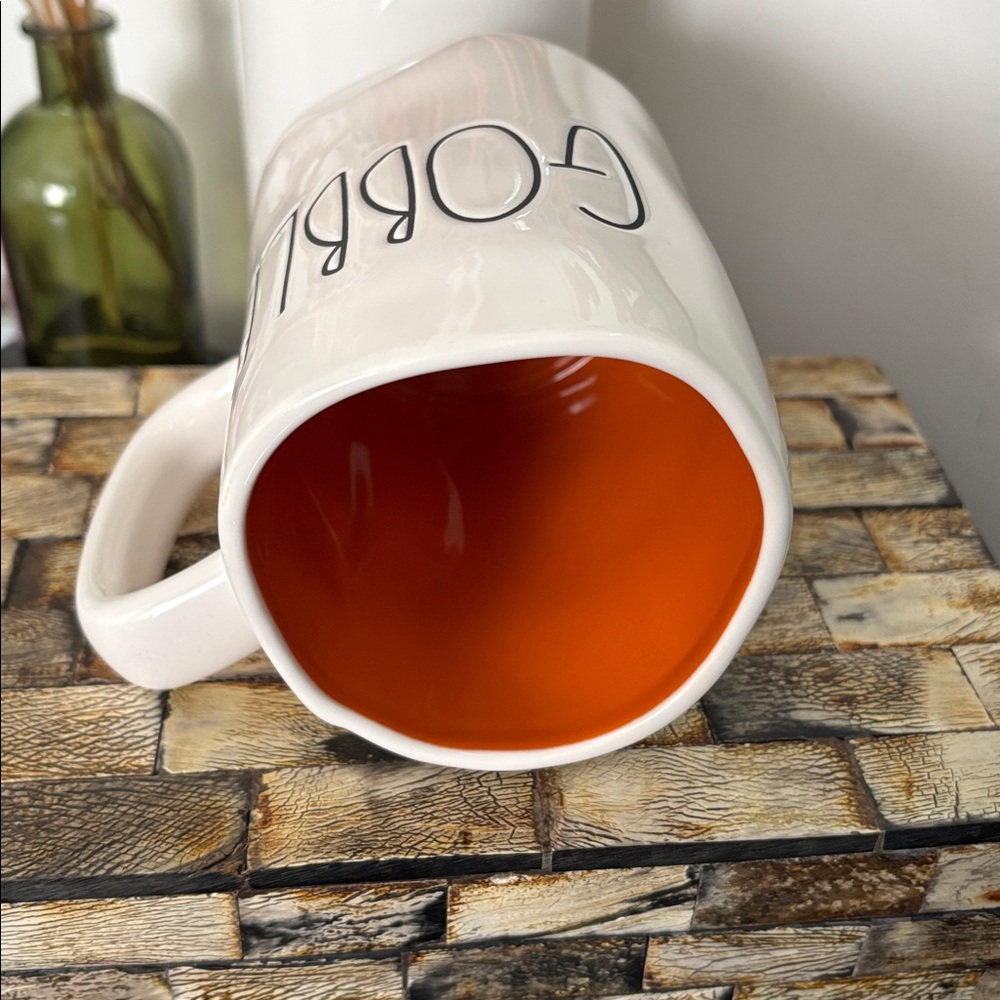 NEW RAE DUNN Ceramic GOBBLE Large Mug Autumn Fall Thanksgiving White Orange - Picture 6 of 9